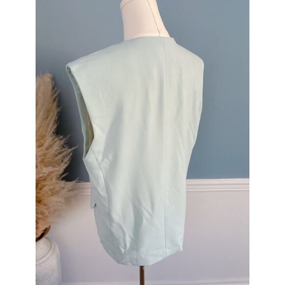 Zara Lapeless Light Academia Blazer Vest Medium Sea Green NWT - Picture 6 of 8